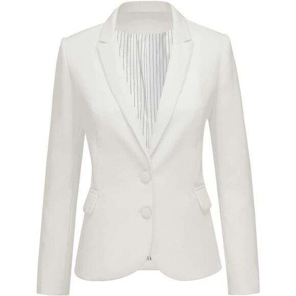 Women's Long Sleeve Formal Blazer Jacket White - Picture 1 of 6